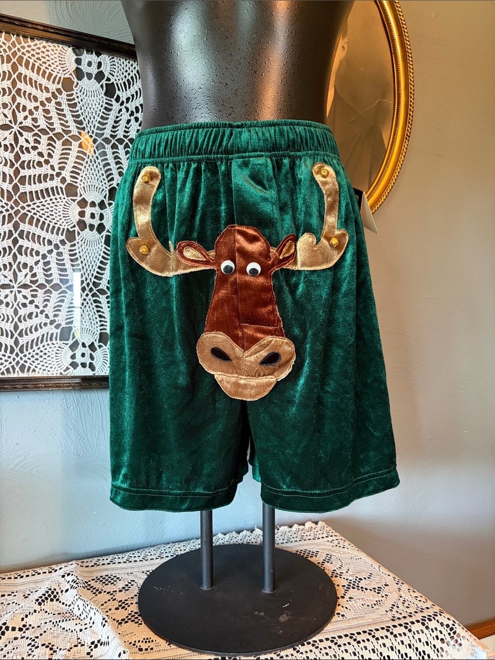 Green Velvet Moose Appliqué Men’s Boxers